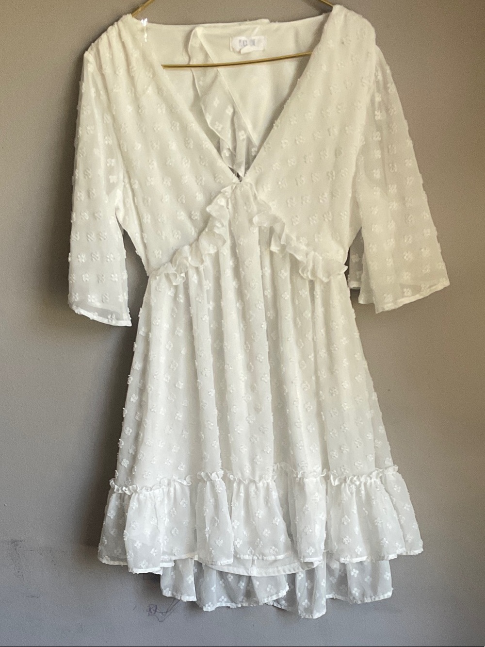 Peach Love California White Textured Midi Wrap Dress
